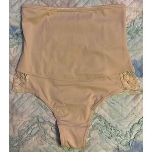 NEW Vivisoo‎ Lace Detail Hi Waist Tummy Control Shaper Thong Panty, Beige, Small